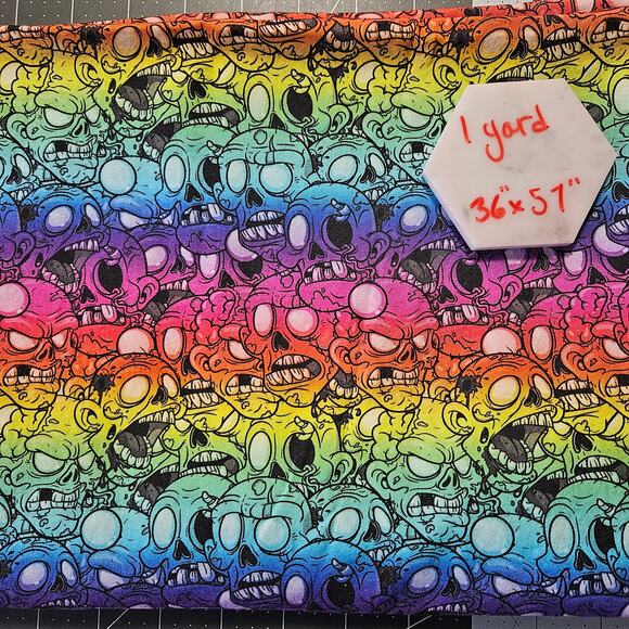 Zombies Halloween Rainbow Cotton Woven Custom Fabric Sewing Craft DIY Goth - Picture 1 of 1